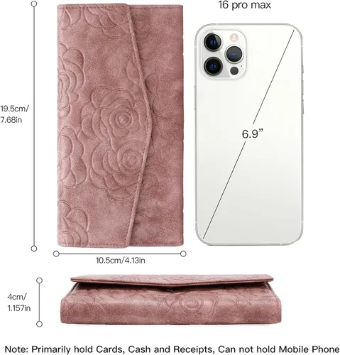 Miniatura 4 de GOIACII Cartera de mujer con bloqueo RFID para tarjetas de crédito, monedero con cremallera y bolsillo para monedas, flor en relieve, color rosa