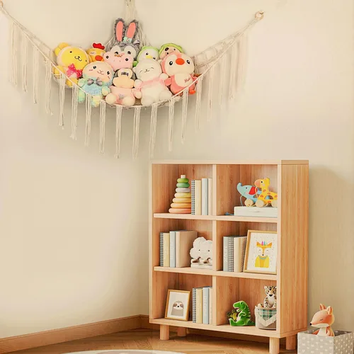 Miniatura 6 de Hamaca Esquinera para Animales de Peluche, Red Grande de Juguetes de Peluche Tejida a Mano con Anillos de Madera Almacenamiento Boho Lindo