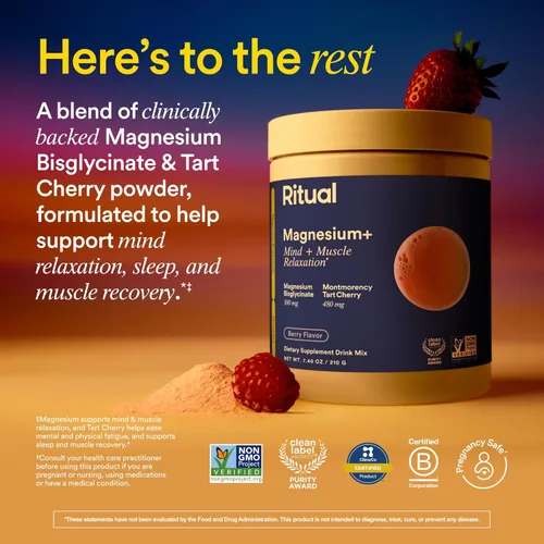 Miniatura 2 de Ritual Suplemento de mezcla de bebida de magnesio + glicinato - con cereza ácida para apoyar la calma, el sueño, la mente, la relajación muscular