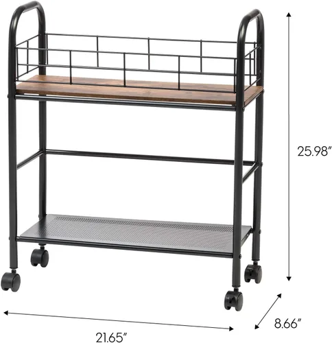 Miniatura 2 de IRIS USA Carrito rodante de almacenamiento de cocina de 2 niveles con ruedas giratorias con cerradura, estación de café, estante de despensa, bar