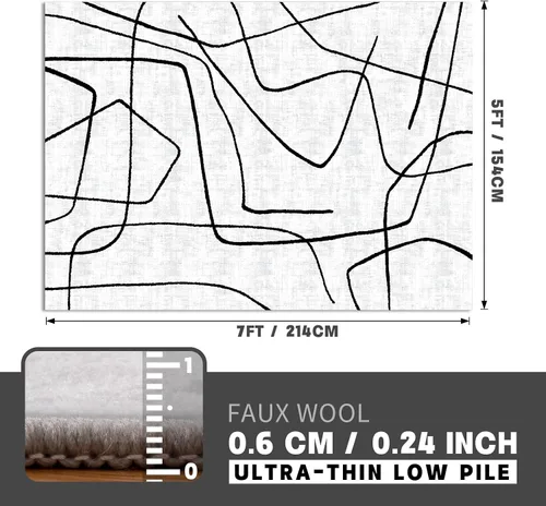 Miniatura 2 de YIHOUSE Alfombra lavable de 5 x 7 pies, moderna abstracta en blanco y negro, antideslizante, para dormitorio, oficina en casa (abstracto, 5 x 7 pies)