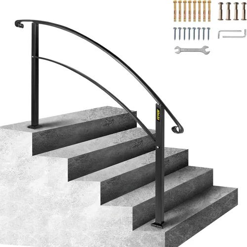 Miniatura 8 de VEVOR Pasamanos de escalera de metal ajustable para escalones al aire libre, 2-3 escalones, arco negro #1, barandillas gruesas para escaleras