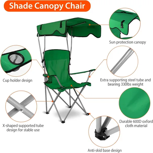 Miniatura 5 de KOCASO Silla de camping plegable con toldo – Silla de playa de protección solar con toldo de sombra, carga de 330 libras, asiento plegable