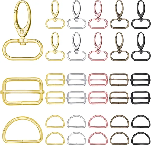Tudomro 30 piezas de gancho giratorio de arco iris, 10 piezas de gancho giratorio para llavero, 10 anillos en D y 10 hebillas deslizantes Tri Glide