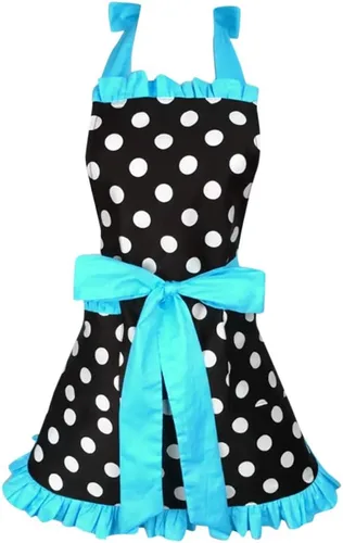 Miniatura 9 de Delantales de cocina para mujer, retro, vintage, niña, lunares, cocina, pinafore Navidad, delantal, vestido, punto blanco