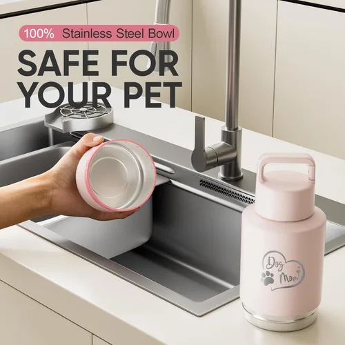 Miniatura 2 de Regalo para mamá de perro, botella de agua aislada para perro con cuenco de viaje, Navidad para mujeres, cumpleaños para amantes de los perros