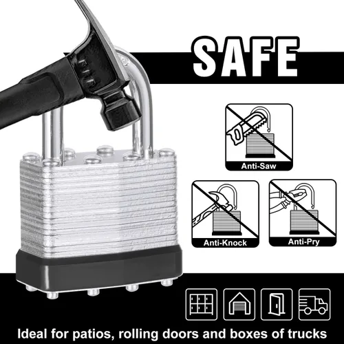 Miniatura 6 de 6 candados con las mismas llaves, acero laminado negro plata (1-9/16 pulgadas, 1.575 in), grillete normal para cobertizos, puertas, vallas, caja