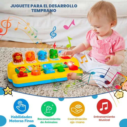 Miniatura 5 de Juguetes interactivos emergentes de animales con música y luz, juguetes Montessori de causa y efecto para niños y niñas de 1 año, juguete musical
