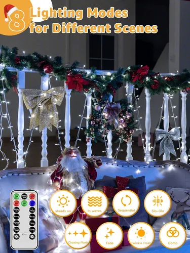 Miniatura 3 de Guhope - Luces de Navidad 600LED 98 pies, luces de cadena impermeables para exteriores con control remoto y temporizador, 8 modos de luces de hadas