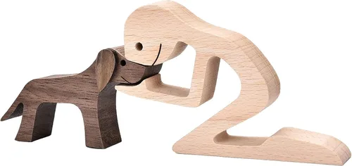 Esculturas de decoración del hogar, escultura de madera de dos piezas de hombre y perro para regalos del hogar Hombres+perro