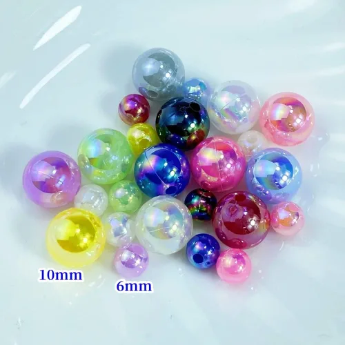Miniatura 4 de 200 cuentas de perlas para manualidades de 0.394 pulgadas (0.394 in), cuentas redondas sueltas de perlas para collares, pulseras, aretes, Black AB