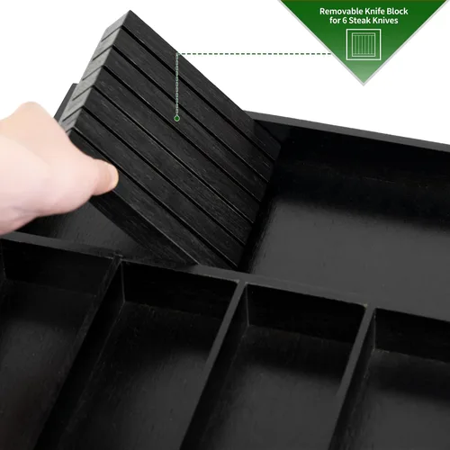 Miniatura 2 de VaeFae Organizador de cubiertos de bambú, soporte para utensilios para cajón, bandeja de cubiertos de madera con separador para cajón de cocina