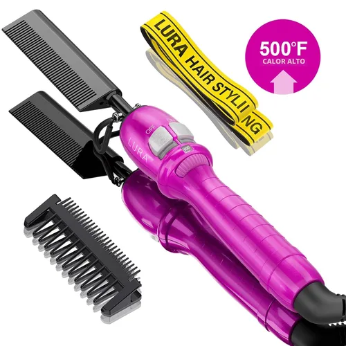 Miniatura 8 de Peine caliente rosa de 200-500 °F: peine caliente eléctrico para pelucas de encaje frontal, peines de presión eléctricos para cabello negro, peine