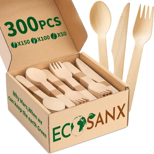 Miniatura 10 de ECOSANX® 120 piezas de tenedores de madera para comer de 16.5 cm libres de astillas, compostables, juego de cubiertos de madera ecológico