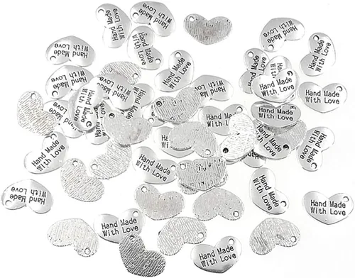 Miniatura 7 de Colgante hecho a mano con dije de amor, en forma de corazón, con mensaje de palabra, para hacer joyas (50 unidades, tono plateado antiguo), Zinc