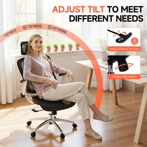 Miniatura 6 de GTPLAYER Silla de oficina ergonómica de malla grande y alta, silla de escritorio con respaldo alto, silla de juegos para computadora