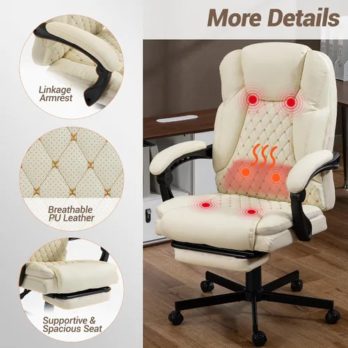 Miniatura 7 de Silla de oficina de masaje con reposapiés, 6 puntos de vibración y Heaing, silla ejecutiva ergonómica de escritorio para oficina en casa