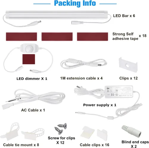 Miniatura 3 de Litever Kit de iluminación LED para debajo del gabinete, súper brillante, 6 barras de luz delgadas de 12 pulgadas, 31 W, 2000 lúmenes, regulable