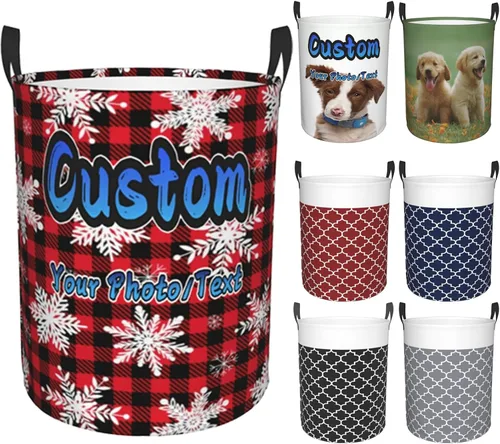 Miniatura 13 de Cesta de lavandería personalizada, bolsa grande para lavandería, bolsa de ropa plegable, alta, impermeable, para viajes, baño, universidad, Azul