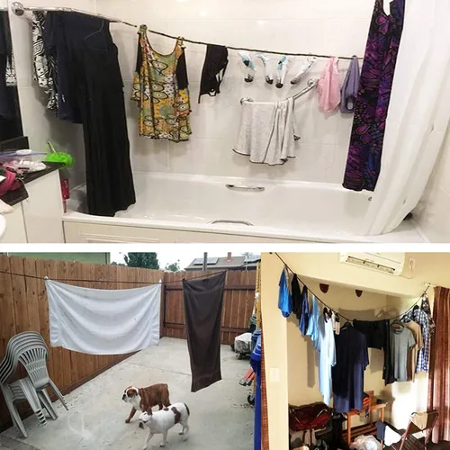 Miniatura 5 de Línea de ropa de cable trirtrenzado, cuerda de secado de ropa, tendedero portátil de viaje para lavandería en interiores y exteriores, línea de ropa