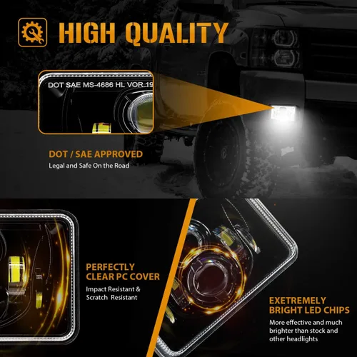 Miniatura 3 de Auxbeam Faros delanteros LED de 60 W 4 x 6 con repuesto aprobado por puntos H4651 H4652 H4656 H4666 H6545 para camiones Peterbilt Kenworth