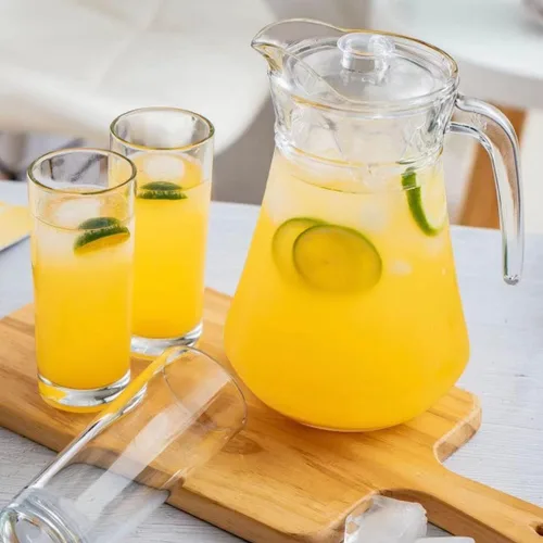 Miniatura 5 de SOUJOY Paquete de 2 jarras de plástico, jarra de agua helada transparente de 68 onzas con tapa y asa, resistente al calor, jarra de té sin BPA