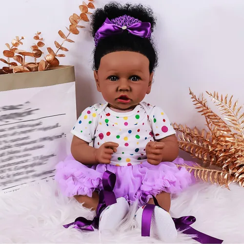 kgniess - Muñecas de bebé recién nacidas realistas, niña negra, muñeca realista de silicona de 22 pulgadas, muñeca recién nacida afroamericana,