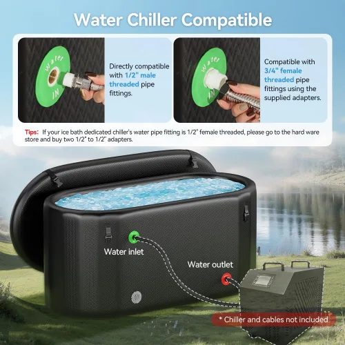 Miniatura 3 de Bañera de hielo mejorada para atletas XL de 160 galones, compatible con enfriador de agua, inmersión en frío, recuperación de atletas, baño de hielo
