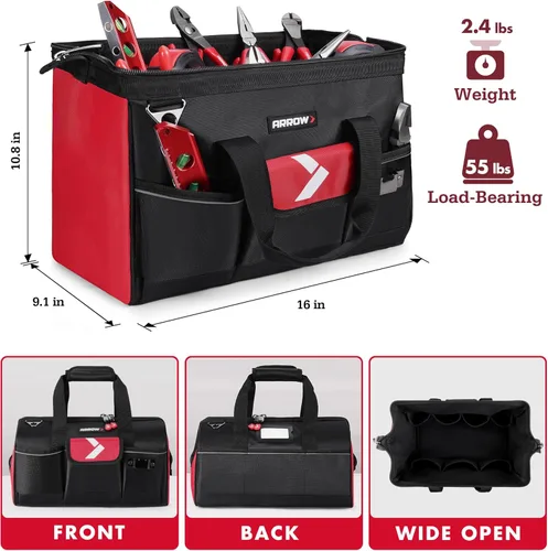 Miniatura 3 de ARROW - Bolsa organizadora de herramientas de 16 pulgadas con pies antideslizantes, bolsas de herramientas para hombres resistentes, boca abierta
