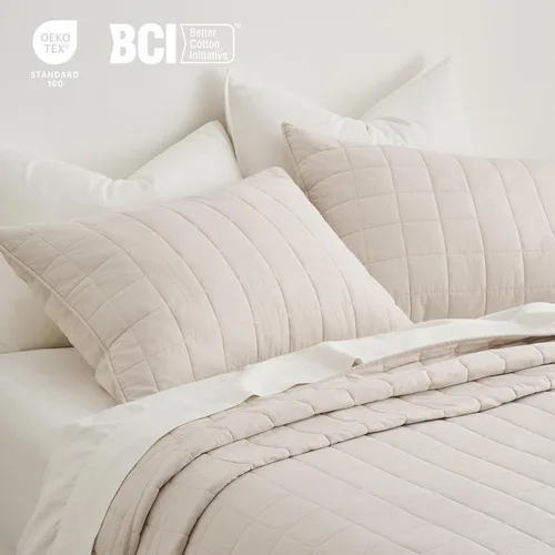 Miniatura 5 de EVERGRACEHOME Juego de Ropa de Cama Acolchado con Puntada de Caja de 100% Algodón Tamaño Queen 3 Piezas, Cobertor Lavado como Prenda Ligero Suave