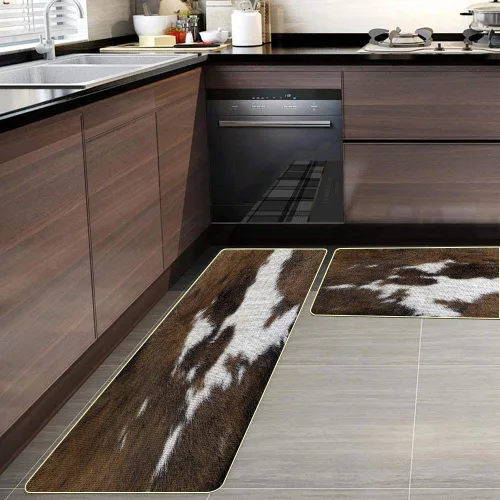Miniatura 8 de TOMWISH Alfombra con estampado de vaca, tapete de cocina de piel de vacuno para piso, 2 piezas, diseño de vaca occidental, antideslizante