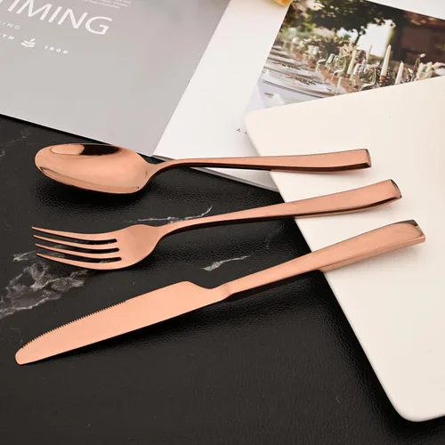 Miniatura 6 de Juego de cubiertos de oro rosa de 20 piezas, cubiertos de acero inoxidable 18/10, juego de vajilla resistente, incluye cuchillo, tenedor/cuchara