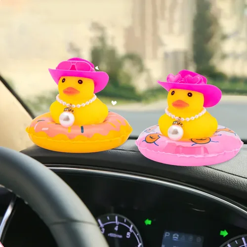 Miniatura 7 de wonuu Adornos de tablero de automóvil Pato vaquero rosa, patos de goma para adornos de automóvil con gafas de sol de color, sombrero de vaquero
