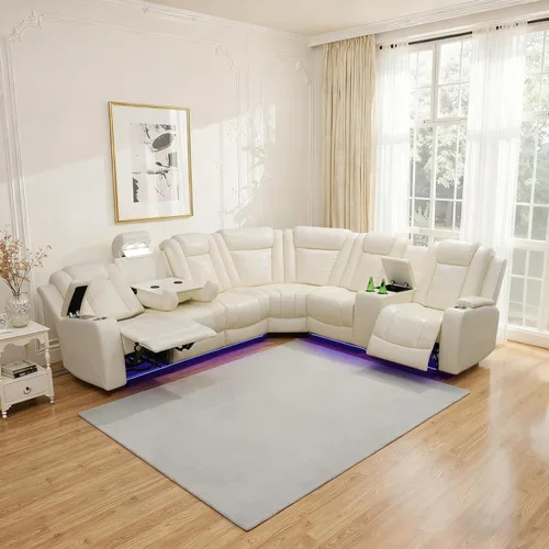 Miniatura 10 de Sofá reclinable de cuero eléctrico, sofá modular de lujo con movimiento eléctrico, asiento ejecutivo de cine en casa, consola de alimentación USB e