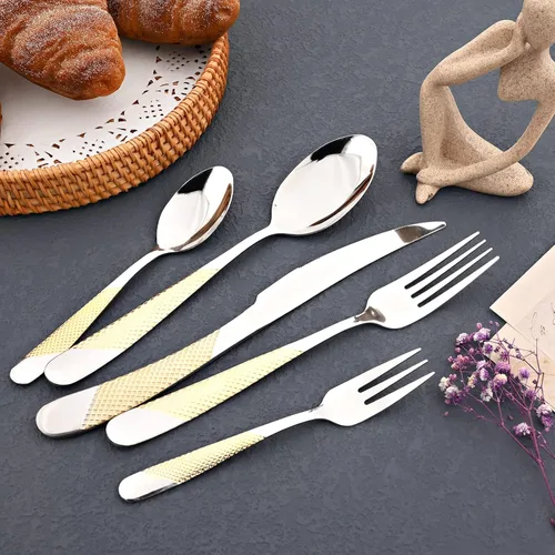 Miniatura 7 de JASHII Juego de cubiertos martillados, 20 piezas de acero inoxidable de alta calidad para 4, incluye tenedor y cucharadita, apto para lavavajillas