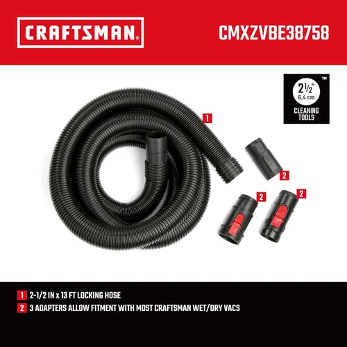 Miniatura 3 de CRAFTSMAN CMXZVBE38758 - Kit de accesorios para manguera de aspiradora seca y húmeda POS-I-LOCK de 2-1/2 pulgadas x 13 pies, manguera de repuesto