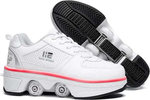 Miniatura 7 de Zapatos patines 2 en 1 con 4 ruedas retráctiles y zapatillas de deformación emergentes para deportes al aire libre y patinaje para niñas y niños