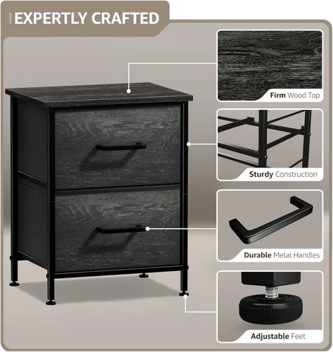 Miniatura 4 de Sorbus Cómoda de mesita de noche con 2 cajones de madera sintética, mesita de noche con almacenamiento para dormitorio, sala de estar, armario