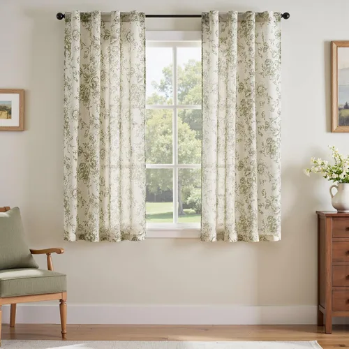 Miniatura 100 de Jinchan Cortinas de Mezcla de Lino con Estampado Floral para Sala de Estar, 84 Pulgadas de Largo, Cortinas con Bolsillo para Varilla y Tab Trasera