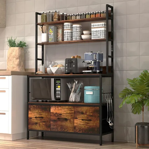 Miniatura 9 de Estante de cocina para panaderos con cestas, estante de almacenamiento independiente de 5 niveles, soporte industrial para horno microondas