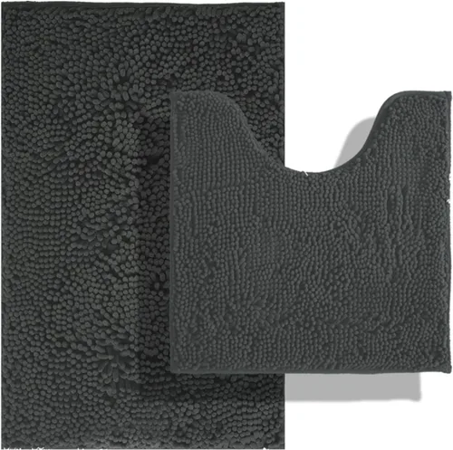 Miniatura 49 de Juegos de alfombras de baño de 2 piezas, alfombra de baño de felpilla extra suave ultra absorbente, alfombra de baño con base antideslizante de PVC