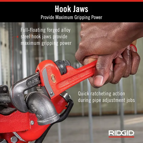 Miniatura 5 de RIDGID 31010 - Llave de tubería recta modelo 10 resistente, llave de fontanería de 10 pulgadas, color rojo, negro, 9.843 in (10 pulgadas)