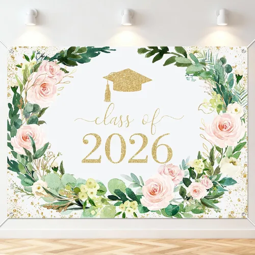 Avezano Fondo floral de graduación guirnalda de flores decoraciones de fiesta de graduación 2026 Congrats Grad Class of 2026 Sesión de fotos fondo