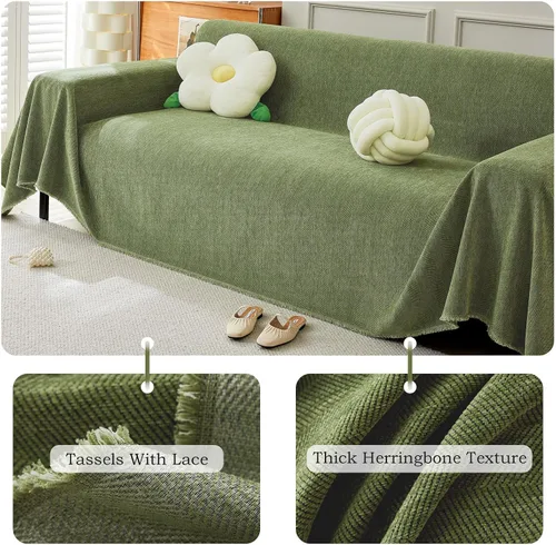 Miniatura 2 de STACYPIK Funda de sofá verde jacquard en espiga para mascotas, fundas de sofá antideslizantes para seccionales, protector de sofá transpirable