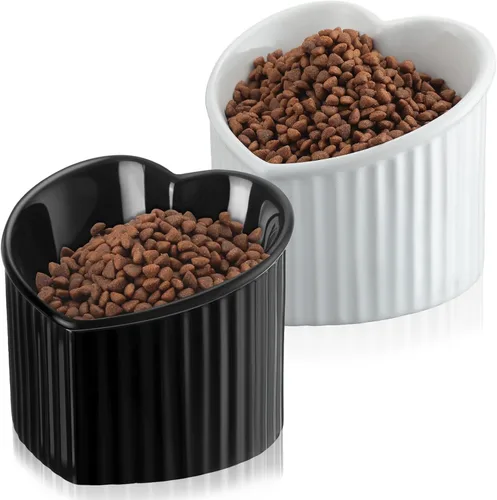Miniatura 9 de Mumufy 2 piezas de cuencos elevados de cerámica para gatos, cuencos para mascotas inclinados y elevados, antivuelco, plato para gatos