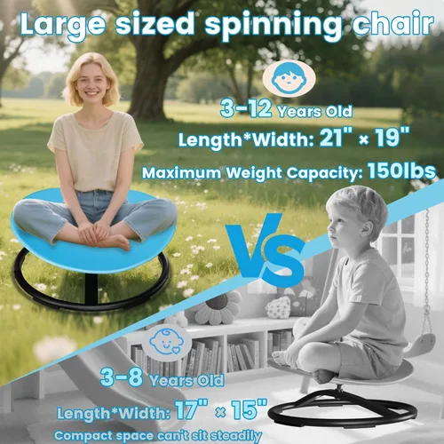 Miniatura 3 de Silla giratoria de tamaño grande de 21 pulgadas de largo x 19 pulgadas de ancho para niños autistas, silla giratoria sensorial para niños pequeños