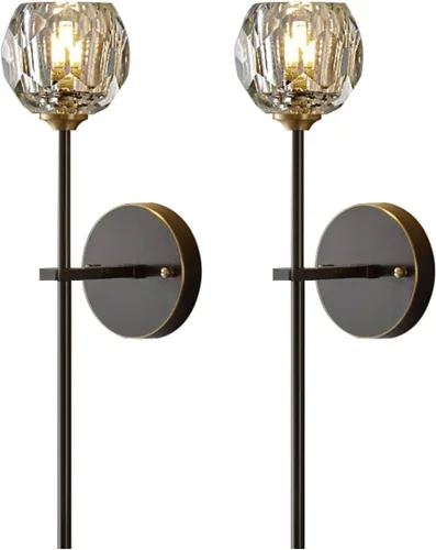 BOKT Conjunto de iluminación de pared de cristal mate negro de mediados del siglo XX, juego de 2 lámparas de pared modernas de metal largo, juego de