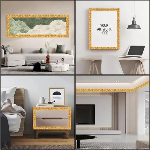 Miniatura 5 de Moldura de Pared Flexible, 16.4 Pies Autoadhesiva Despegar y Pegar Moldura de Corona Moldura de Techo, Borde de Gabinete, Moldura de Marco de Dorado