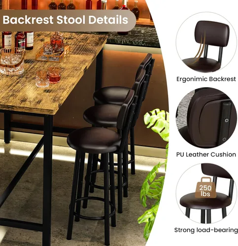 Miniatura 5 de Recaceik Juego de mesa de comedor de 50 pulgadas para 6, juego de mesa de bar de 7 piezas con taburetes tapizados, moderno juego de pub que ahorra