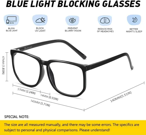 Miniatura 7 de SHEEN KELLY TR90 Oversized Blue Light Blocking Glasses Men Women Square Computer Eyewear Nerd Black Large Clear Lens